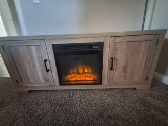 Electric Fireplace TV Stand – Works Great (Cosmetic Edge Damage)