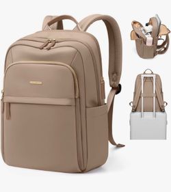Travel Backpack for Women, Casual Business, Weekender, Multilayer Laptop Bag,16 Inch,Champagne Brown