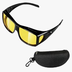 Night-Driving-Vision-Glasses Men-Women Anti-Glare - Polarized Fit Over Prescription Glasses, Improves Visibility in Night, Rain, Fog & Snow,Night Visi
