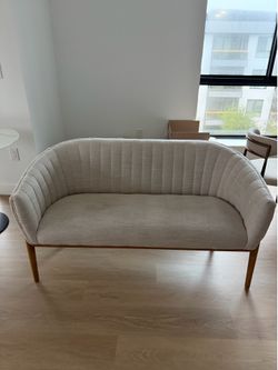 Cream Channel-Tufted Loveseat / Settee — 54”