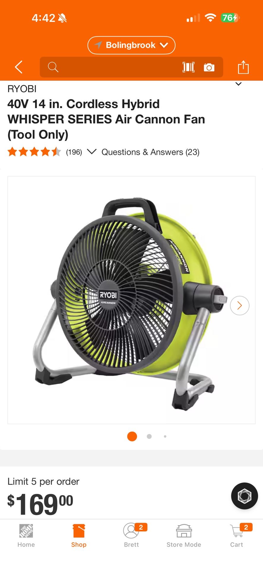 Brand New Ryobi 40v 14 Inch Hybrid Air Cannon Fan