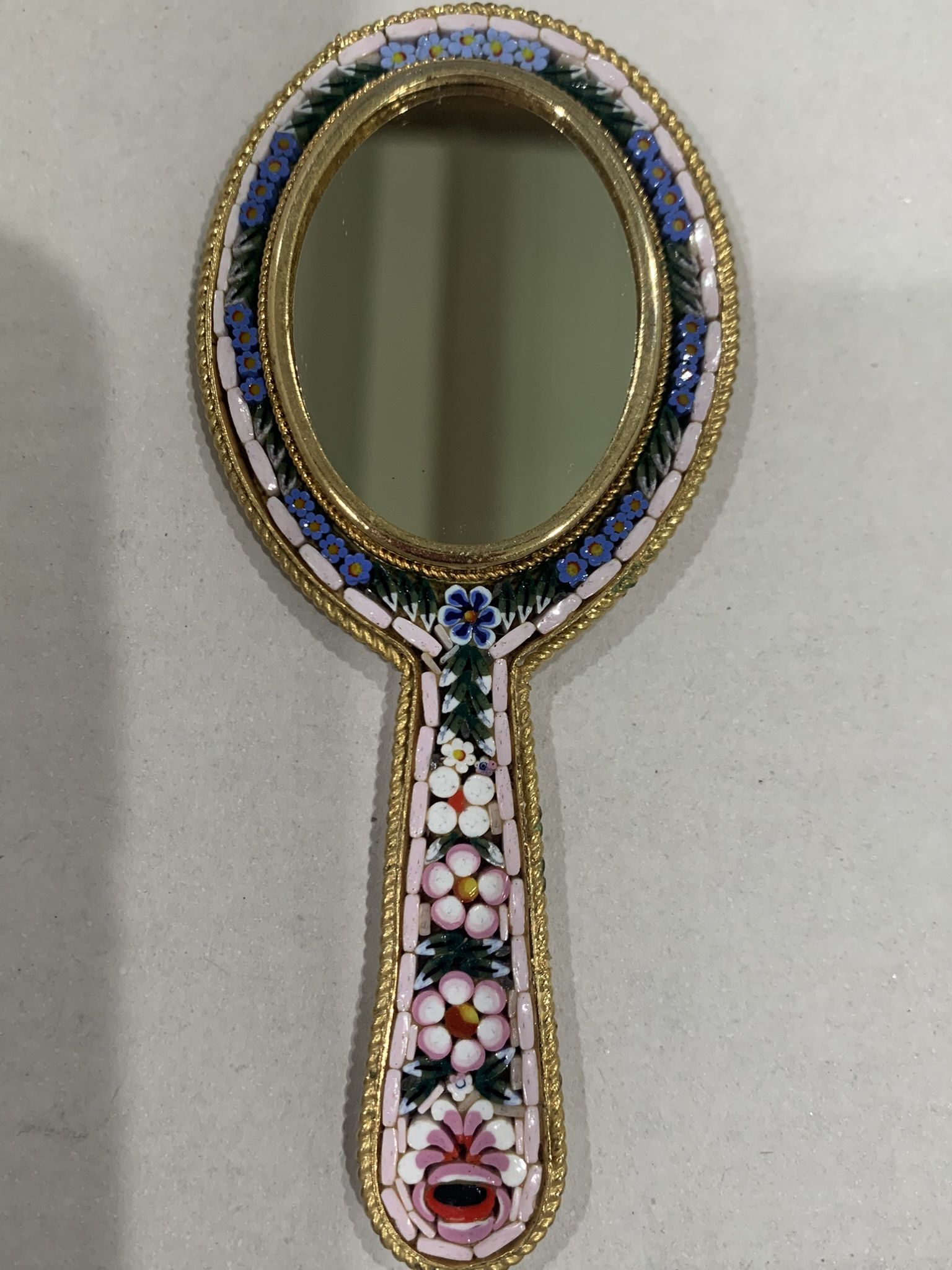 Italian Vintage Micro Mosaic Hand Mirror