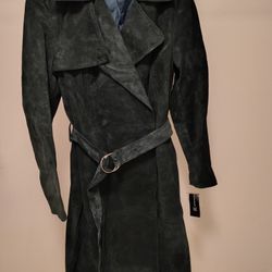Women's Dark Teal Suede Trench Coat 