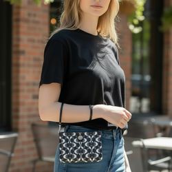 The Coach Peyton Signature Dream C Black, White & Green.  Coated Wristlet Wallet