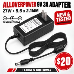 AlloverPower 9V 3A Power Adapter – Schwinn, Bowflex, Arduino