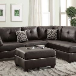 New Brown Sectional Sofa Couch Ottoman 