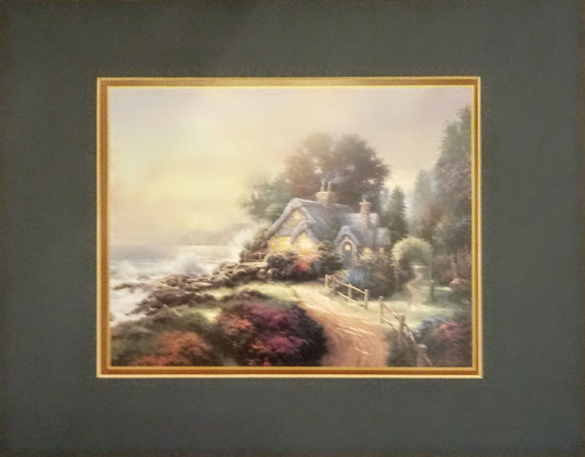 Matted Cottage House Print 11"x14" Thomas Kinkade "A New Day Dawning"