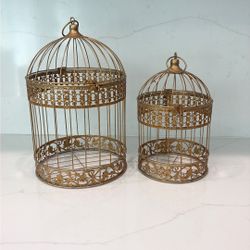2 Gold Metal Birdcages For Décor And Flower Arrangement Centerpieces