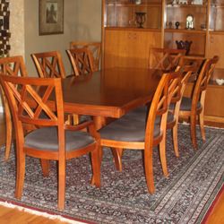 Bassett Dining Room Set: Solid Cherry, 10 Chairs, Buffet Sideboard 