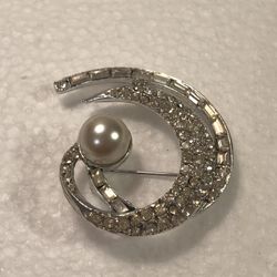 Signed Crescent Moon Silver Toned Brooch, pre owne