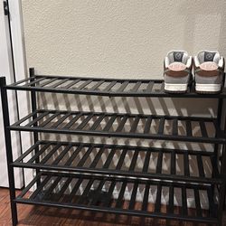 Bamboo 4-Tier Black Shoe Rack