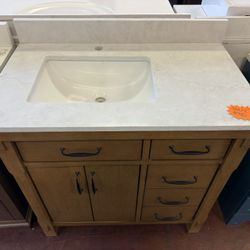 Bellington 36 in. Single Sink Almond Toffee Bath Vanity with Quartz Top