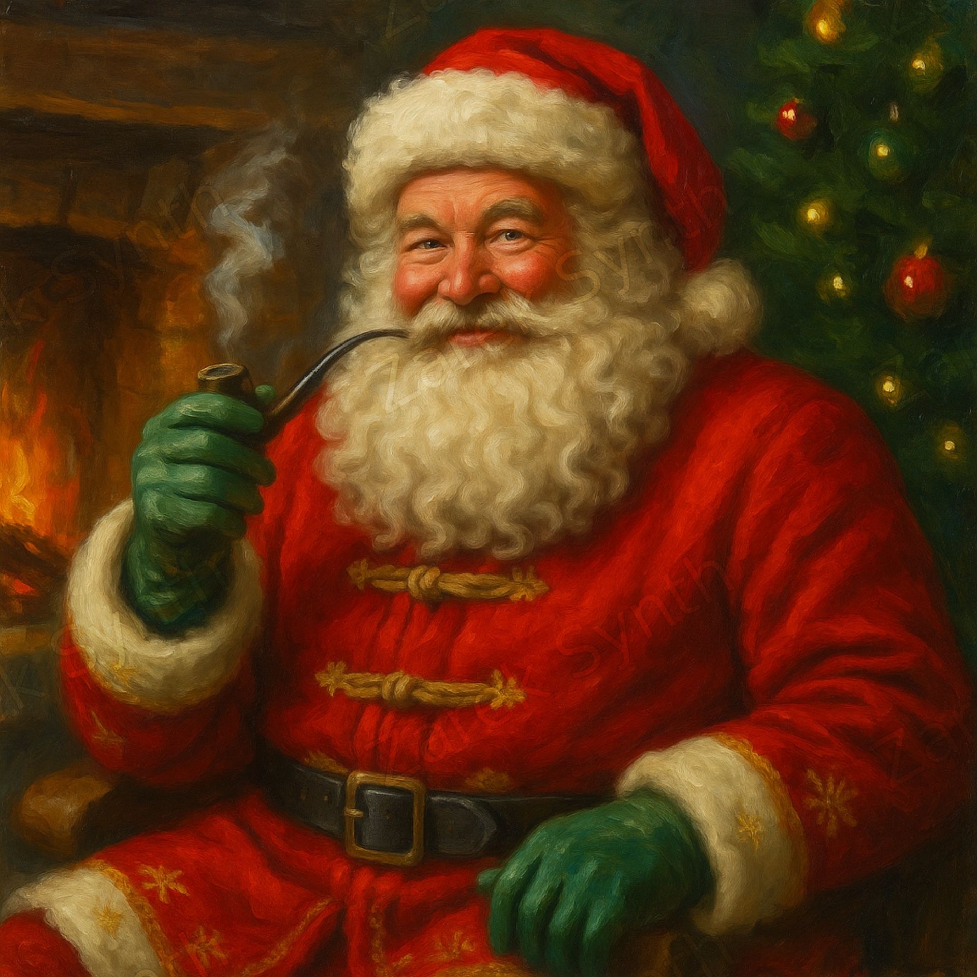 Santa By Fire Painting Digital File
