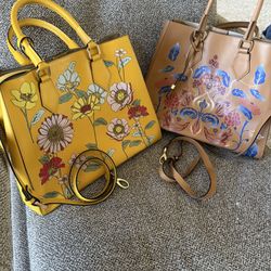 Italian Leather Handbags With Painted Designs. 