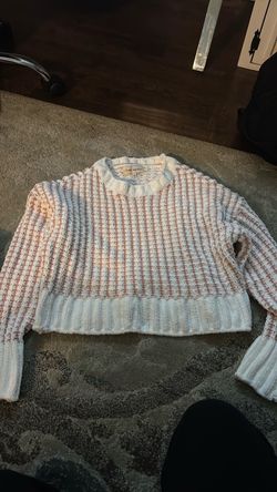 Knit Crop Sweater White and Pink