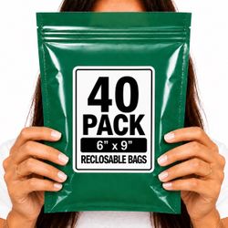 RECLOSABLE GREEN BAGS (40 PACK) 6" X 9" 2 MIL ZIPPER STORAGE BAGS NEW