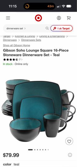 Gibson Home Dinnerware- teal