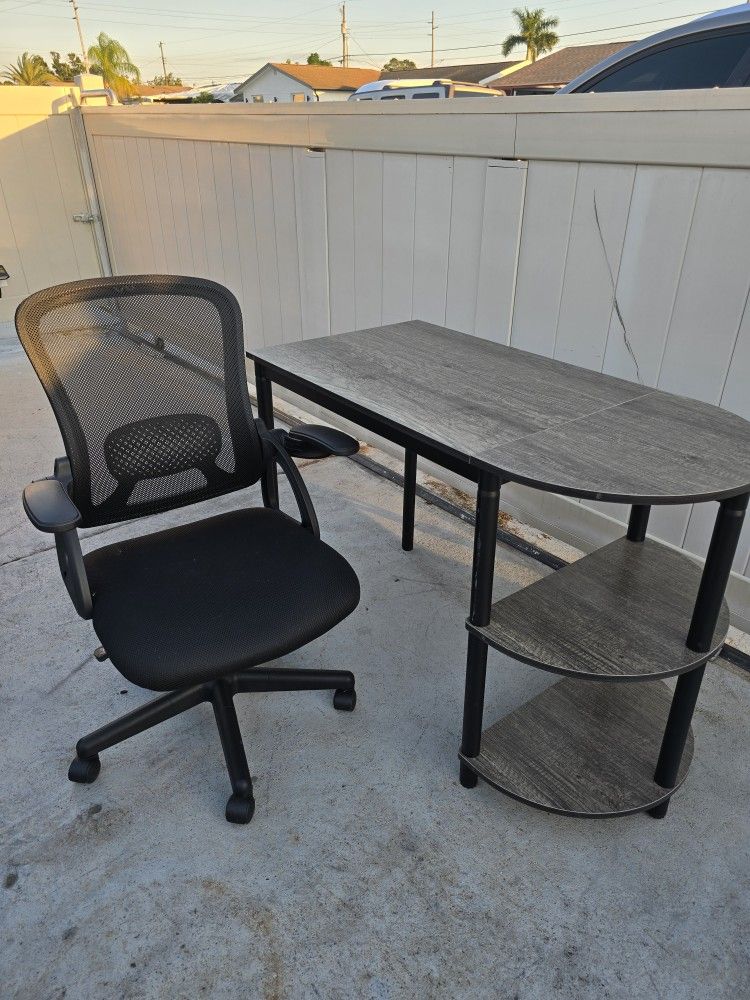 IKEA DESK WITH SHELVES AND COMFORTABLE BACK SUPPORT CHAIR ( H:29.5" W:43" D:22")