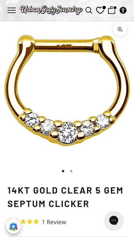 14kt Gold Clear 5 Gem Septum Clicker