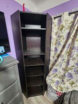 Dark Brown Tall corner shelf with Multiple Shelves