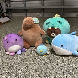 Five Animal Themed Stuffed Animals 