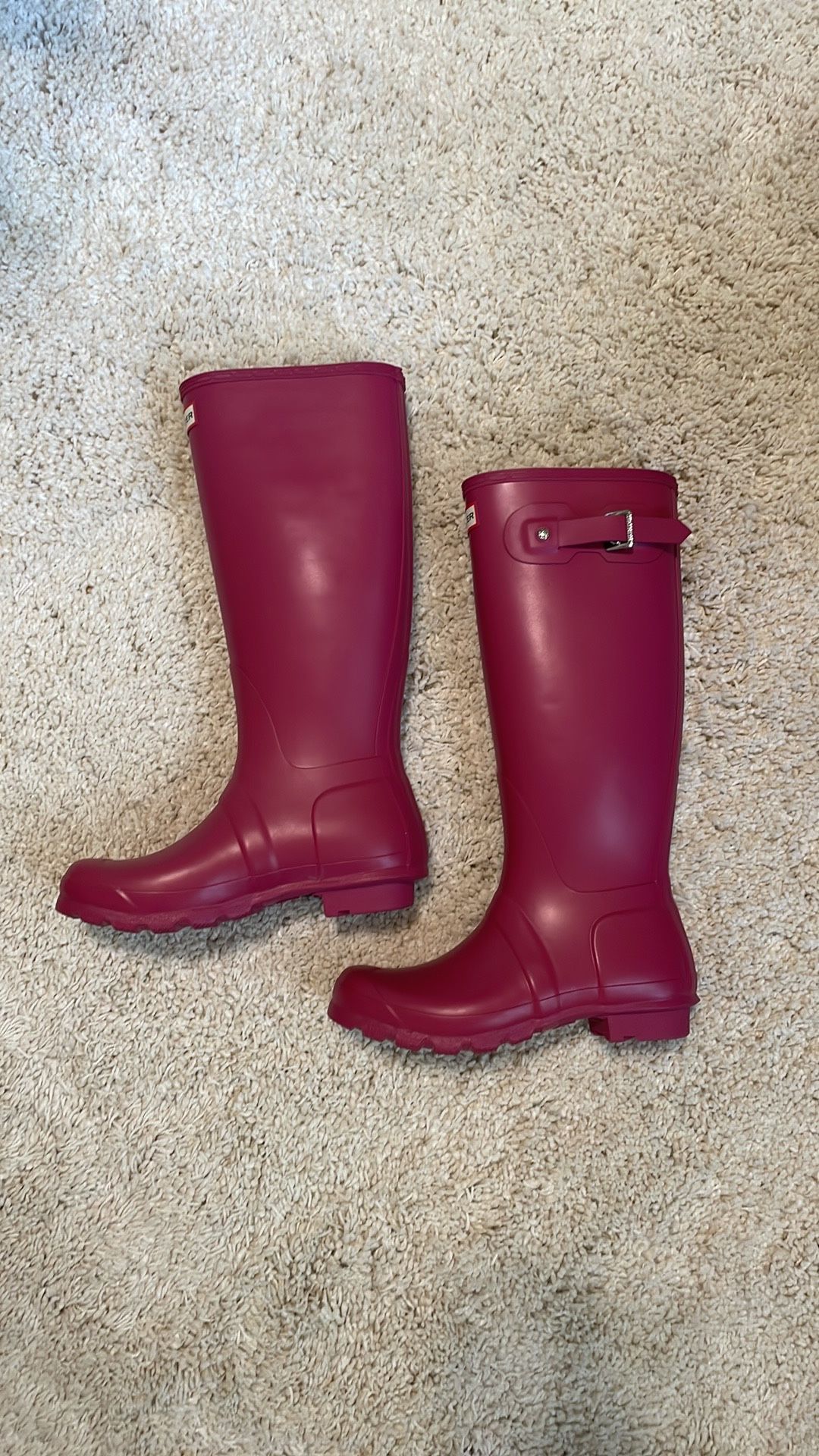 New women’s hunter rain boots pink 7 knee length buckle original tall rubber