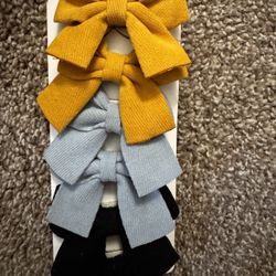 💛 Simple and stylish Fabric Hair Bows for Girls – Mustard, Blue & Black Set