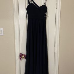 Navy Blue One Shoulder Formal Dress