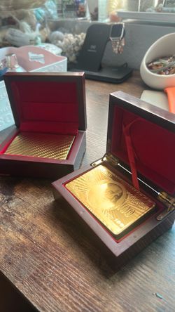 Gold Foil Playing Cards in Wooden Box
