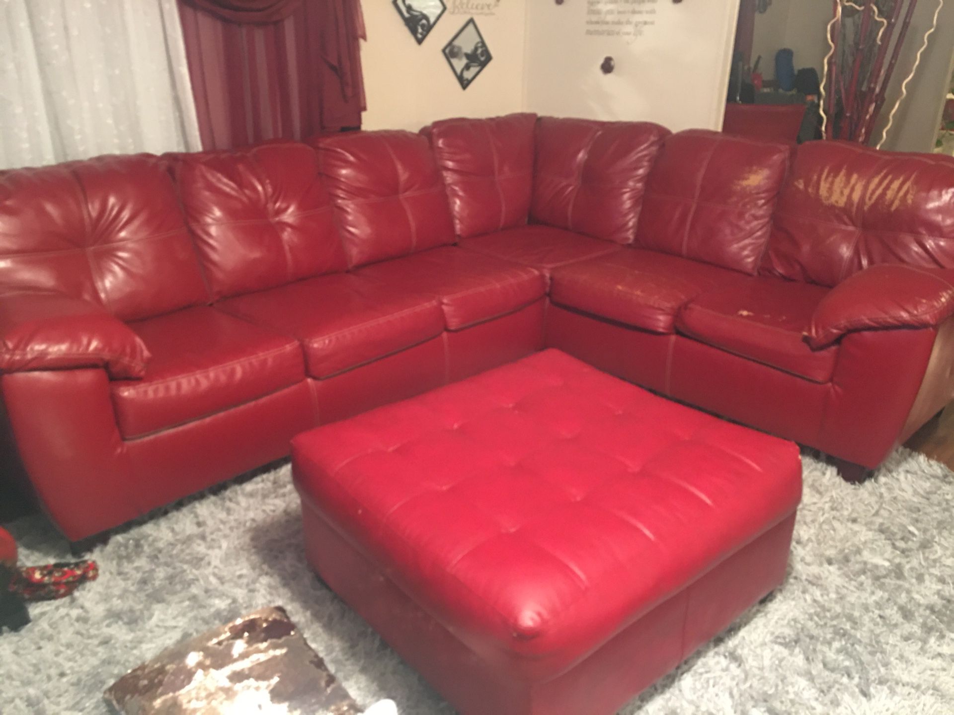 Red sectional and ottoman included