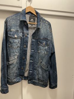 Denim Jacket Size L - Hand Crafted Art Jacket