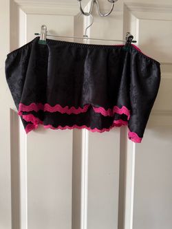 Vintage caciqueBlack Satin Mini Skirt Lingerie with Pink Lace Trim 22/24