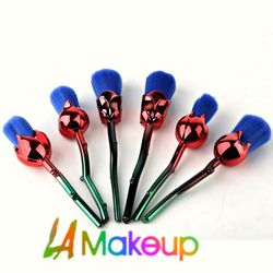 blue rose flowers shape makeup brush set