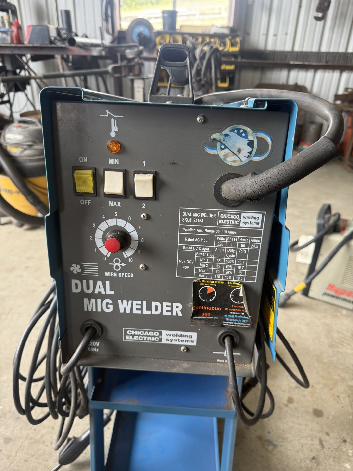 Blue Chicago Electric MiG Flux Wire Fed Welder set