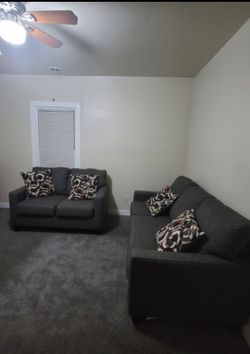 Dark Gray Sofa and Loveseat Set and accent chair