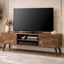 47" Dark Walnut Mid-Century Modern TV / Media Stand w/ Storage Cabinets [NEW IN BOX]  **