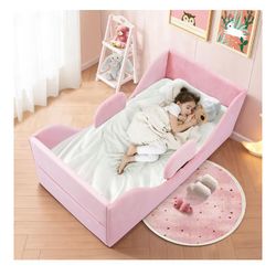Toddler Bed, Child Bed for Kids with Safety Rails