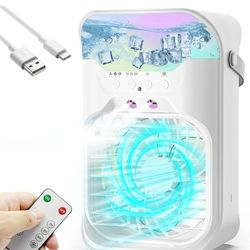 Portable Air Cooler Air Conditioners, 4 in 1 Portable AC Unit with Remote, 1500ml Water Tank, 3 Speeds, 6H Timer, 2 Spray Mist, 7 Night Light, Persona
