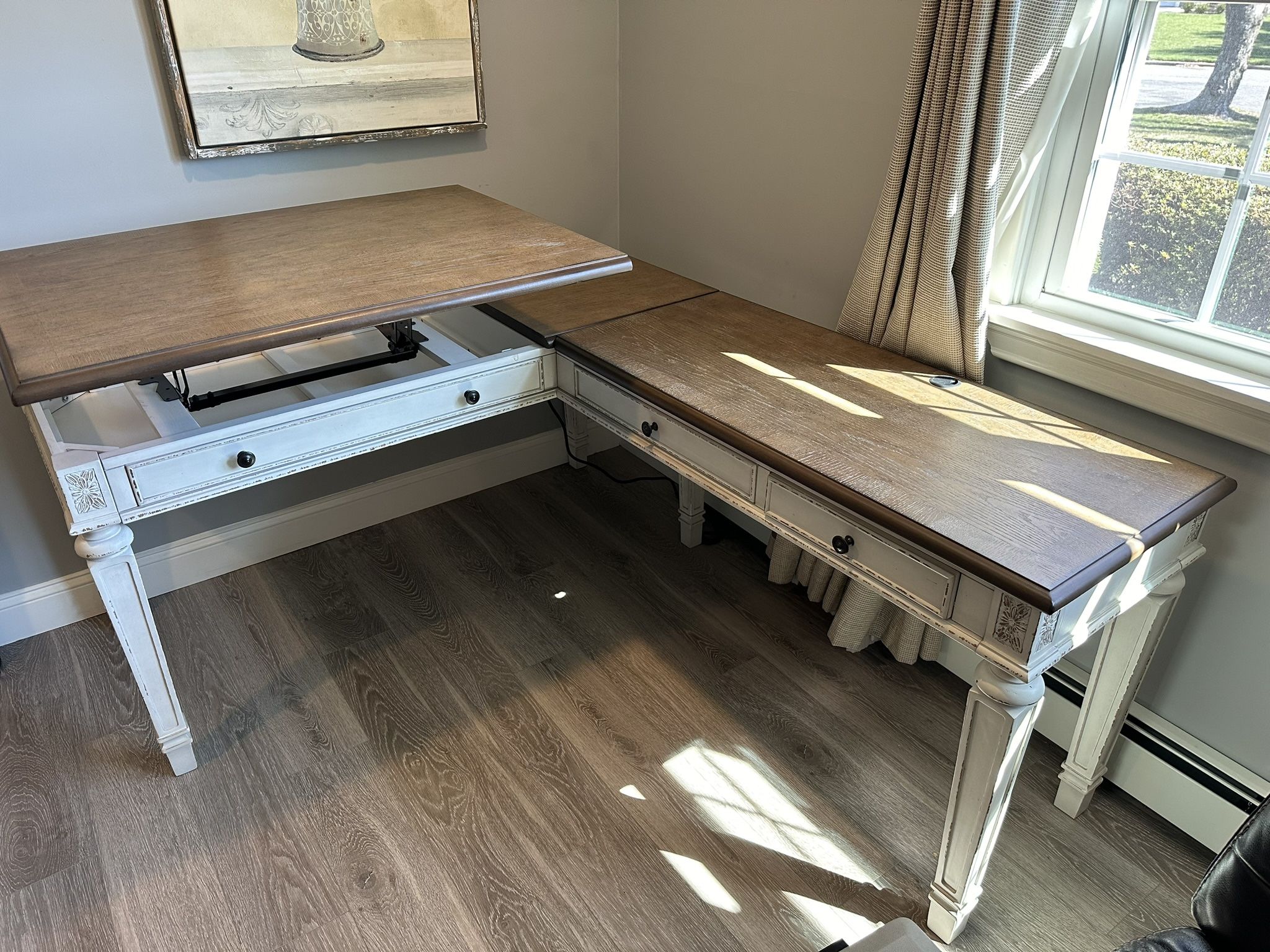 60" L-Shaped Home Office standing Lift Top Desk with USB Charging