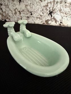 Adorable Miniature Clawfoot Bathtub Mint Green Soap Dish