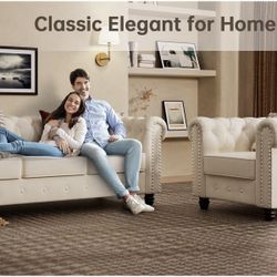 5 Seater Velvet Couches for Living Room Sets, Chesterfield Sofa Loveseat 2 Pieces 