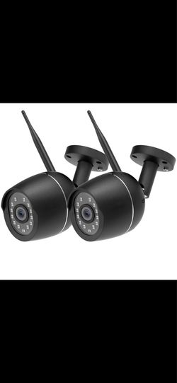 Set of 2 Black Wireless Outdoor Security Cameras