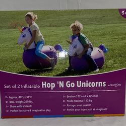 HearthSong Inflatable Ride-On Hop 'n Go Unicorns Set of 2