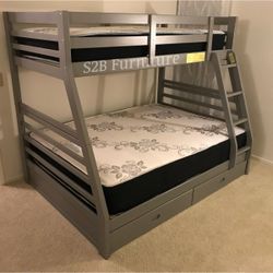 Twin Full Grey Bunkbed With Ortho Mattress Included 