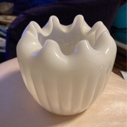 Milk Glass Rose Bowl with Ruffled Edges