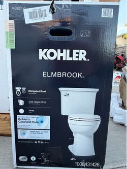 New Kohler Elmbrook Elongated Toilet White 1.28 GPF
