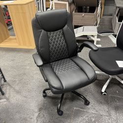 Black Executive Office Chair, High Back Ergonomic Leather Computer Chair with Wheels and Flip-Up Armrests, Height Adjustable Swivel Home Gaming Office