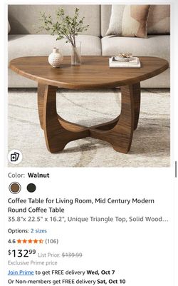 Mid Century Modern Triangle Coffee Table Walnut