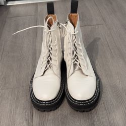 Brand New White Lace-Up Boots - 36