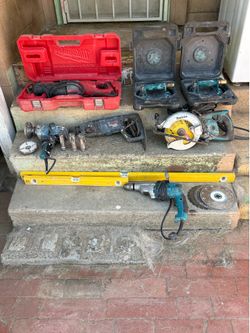 Makita and Bosh power tool with variable speeds . Stabila levels 2 ft and 4 ft